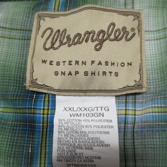 Wrangler Women's top Retro Western, faux pearl snaps green & blues size XXL - Picture 2 of 10